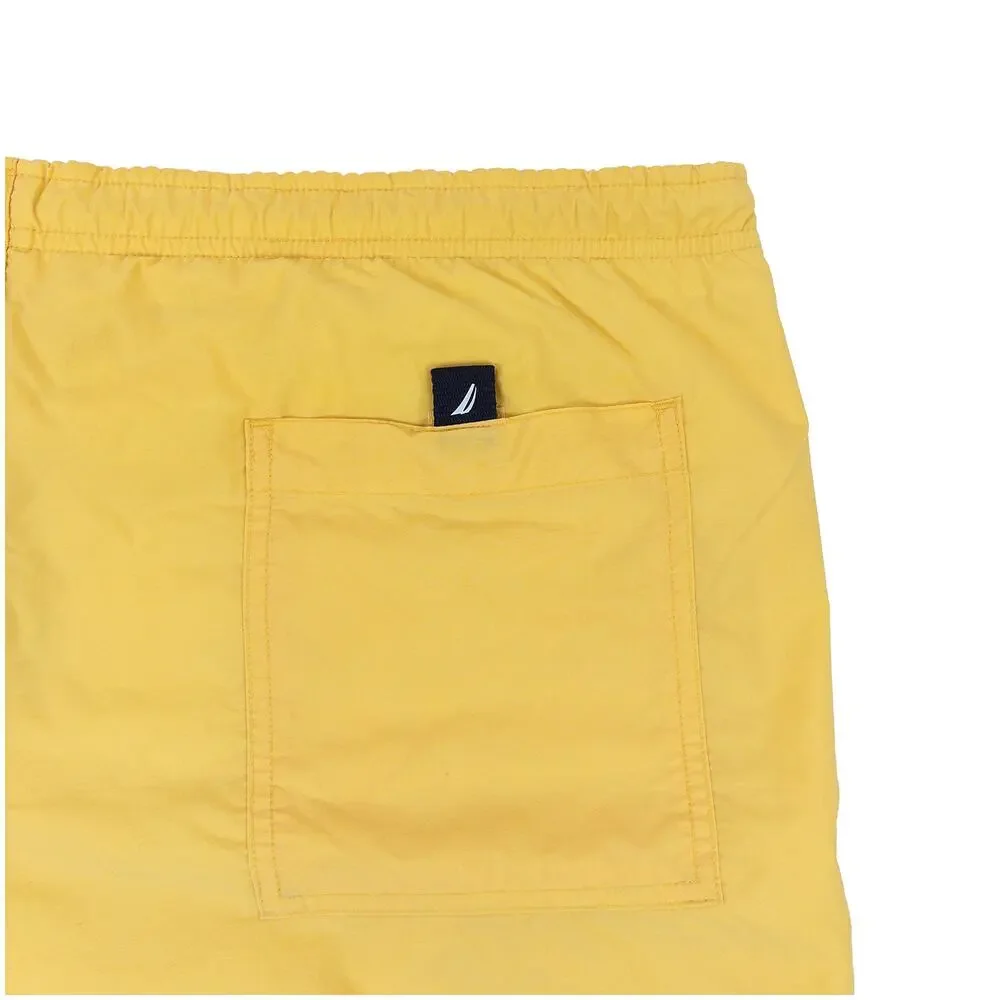 Y2K Nautica Swim Trunks Shorts VTG Mens M Yellow Navy Colorblock Lined Preppy